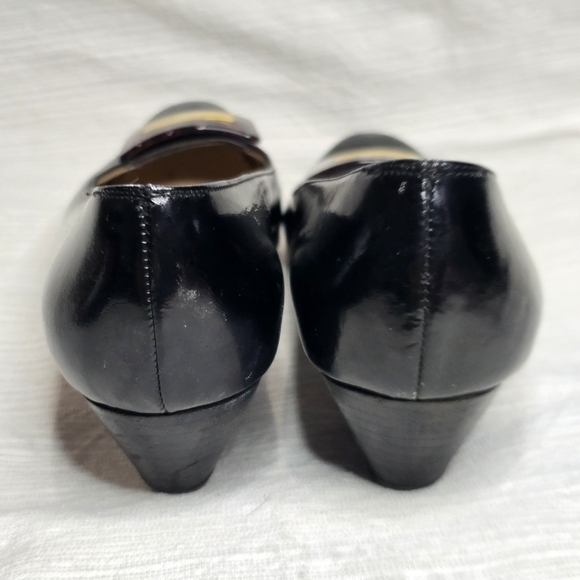 Salvatore Ferragamo Black Patent Leather Flats with Gold Accents - Picture 3 of 4